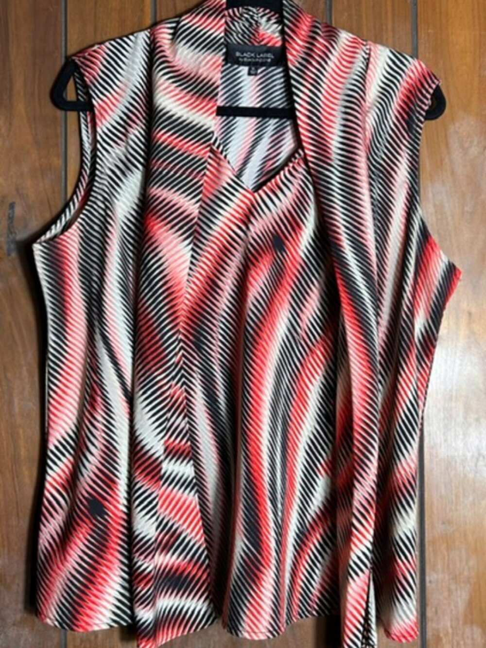 Black Label Sleeveless Blouse Womens Sz XL Geometric Red/Black/Cream Evan Picone